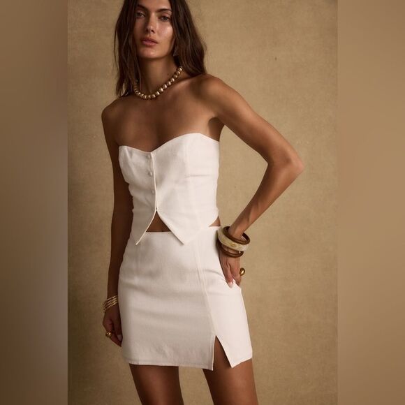 NWT 12th Tribe Diane White Strapless Linen Top - Picture 2 of 5